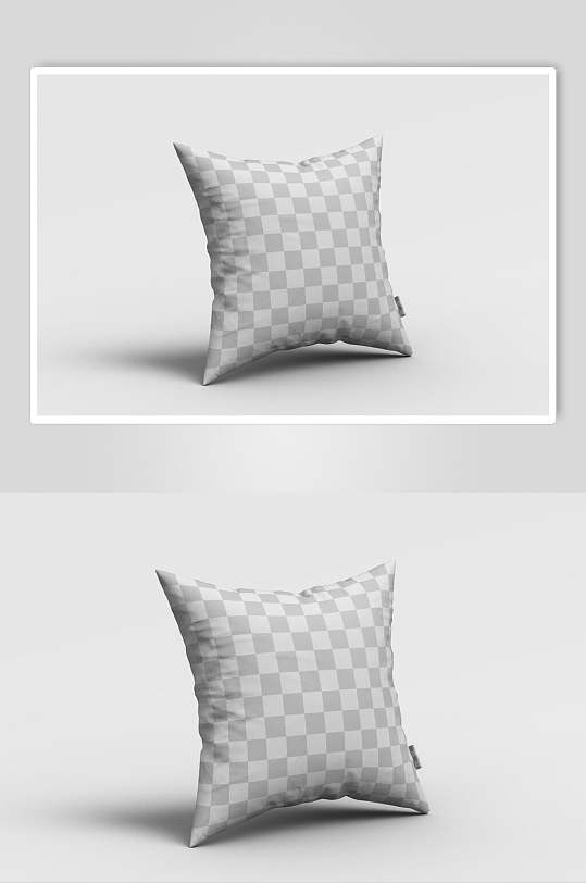 灰白格子方形枕头抱枕样机立体效果图