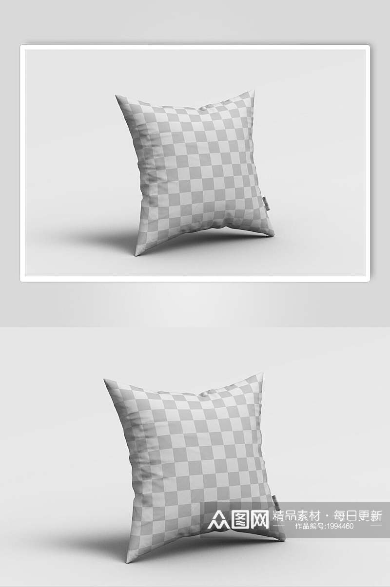 灰白格子方形枕头抱枕样机立体效果图素材