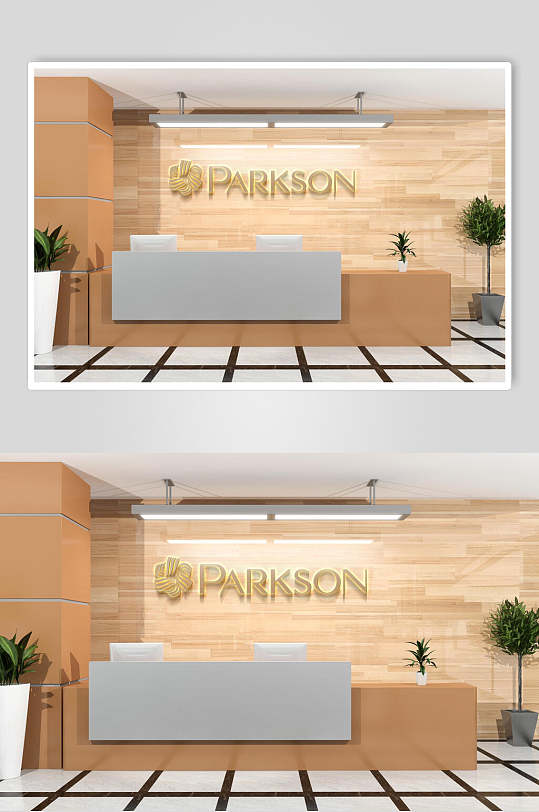 时尚公司前台背景墙LOGO展示样机效果图-众图网