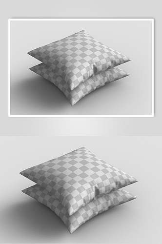 灰白格子方形枕头抱枕样机效果图