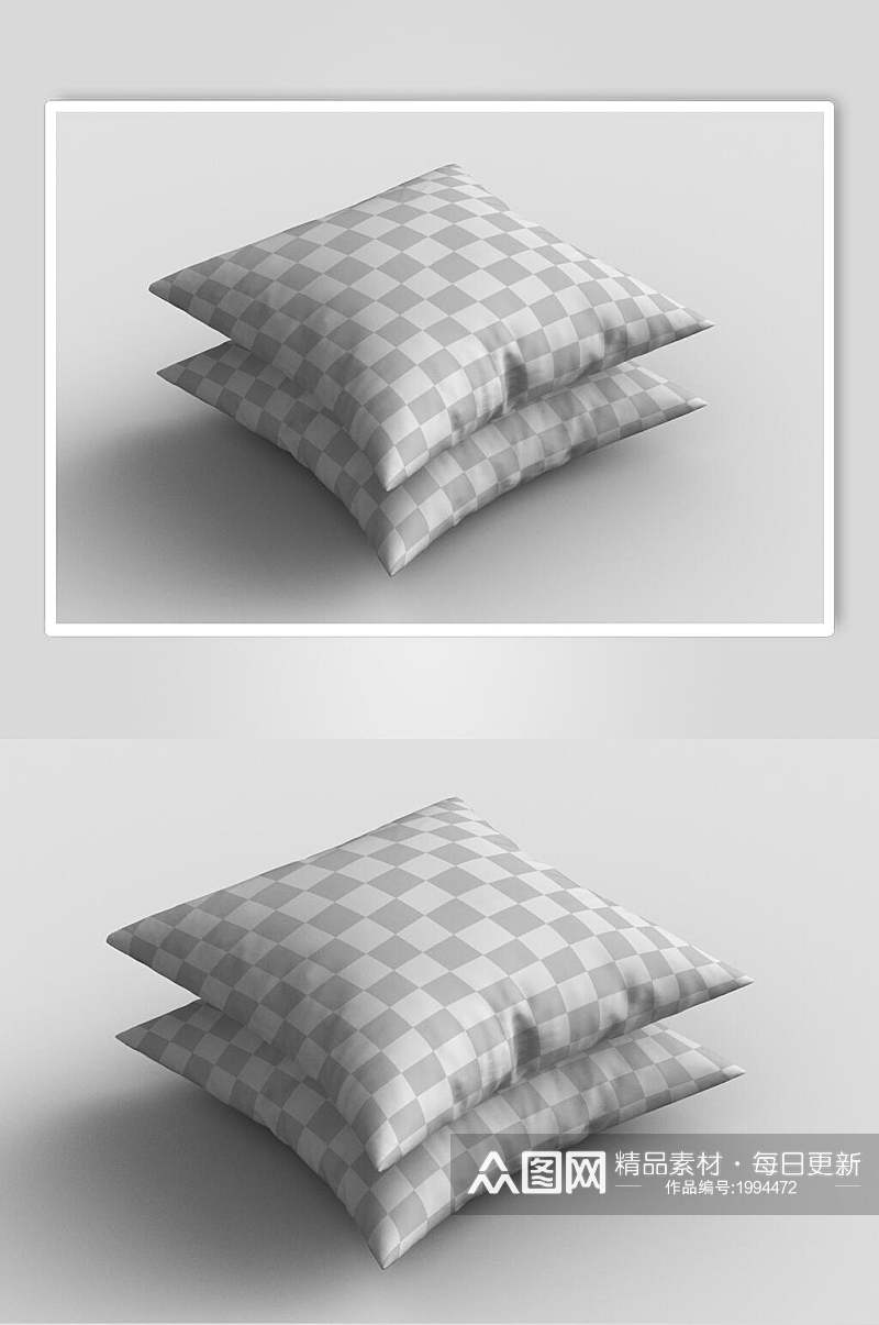 灰白格子方形枕头抱枕样机效果图素材