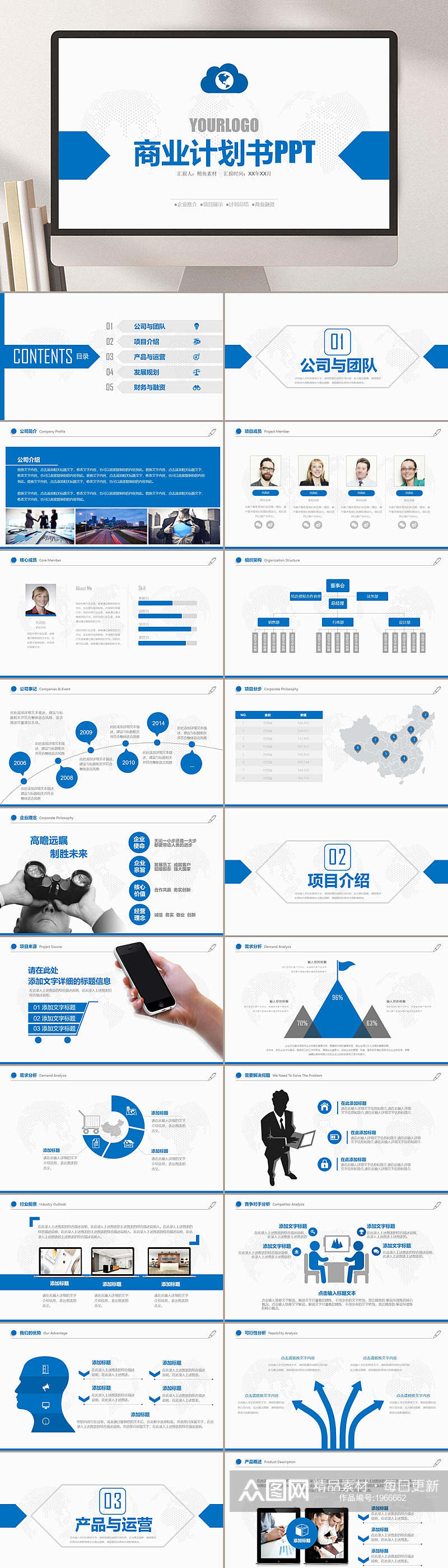 蓝色中文版企业商业计划书PPT素材