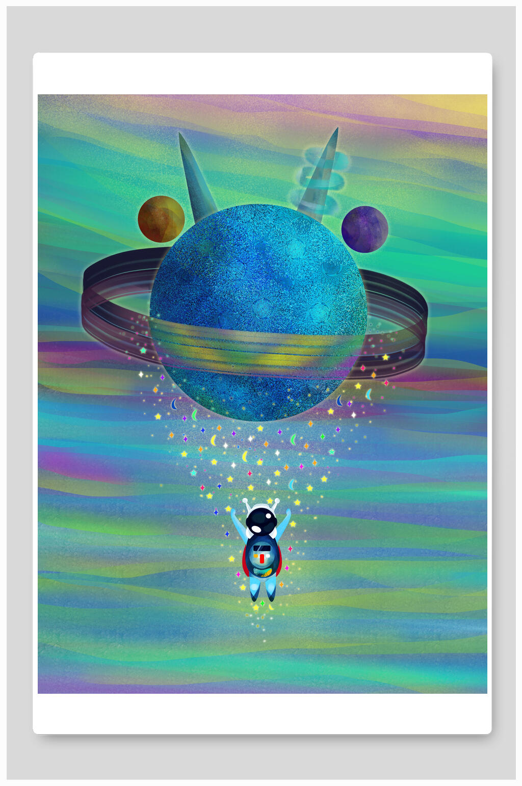 蓝色星球宇航员插画设计素材