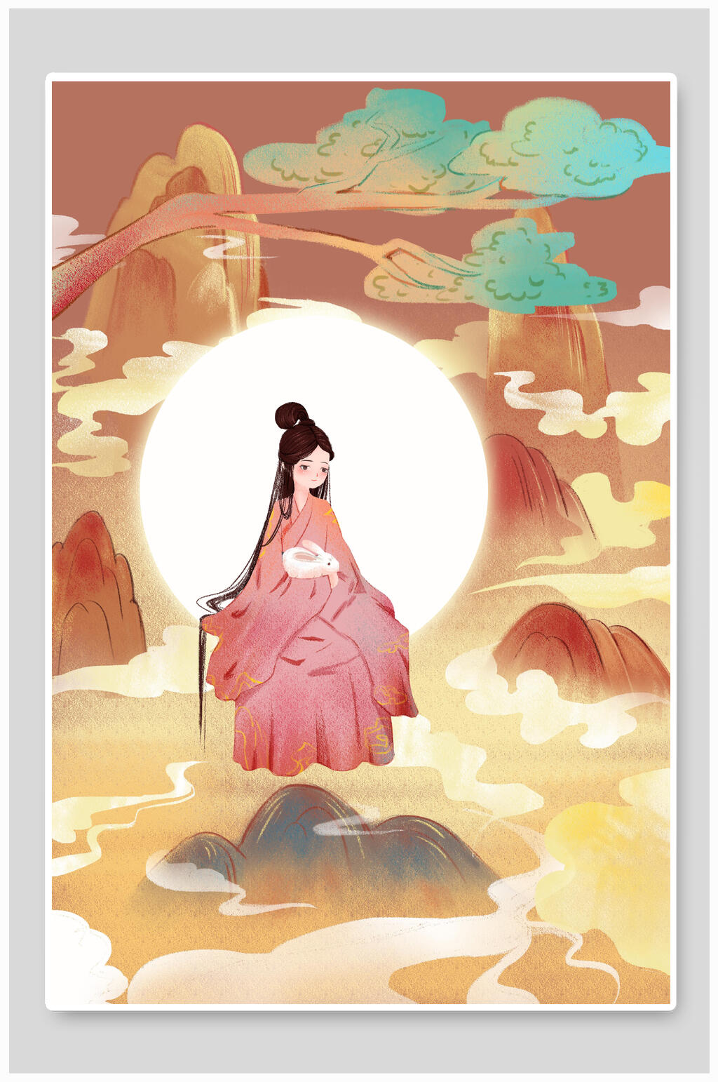中秋节插画嫦娥奔月云海素材
