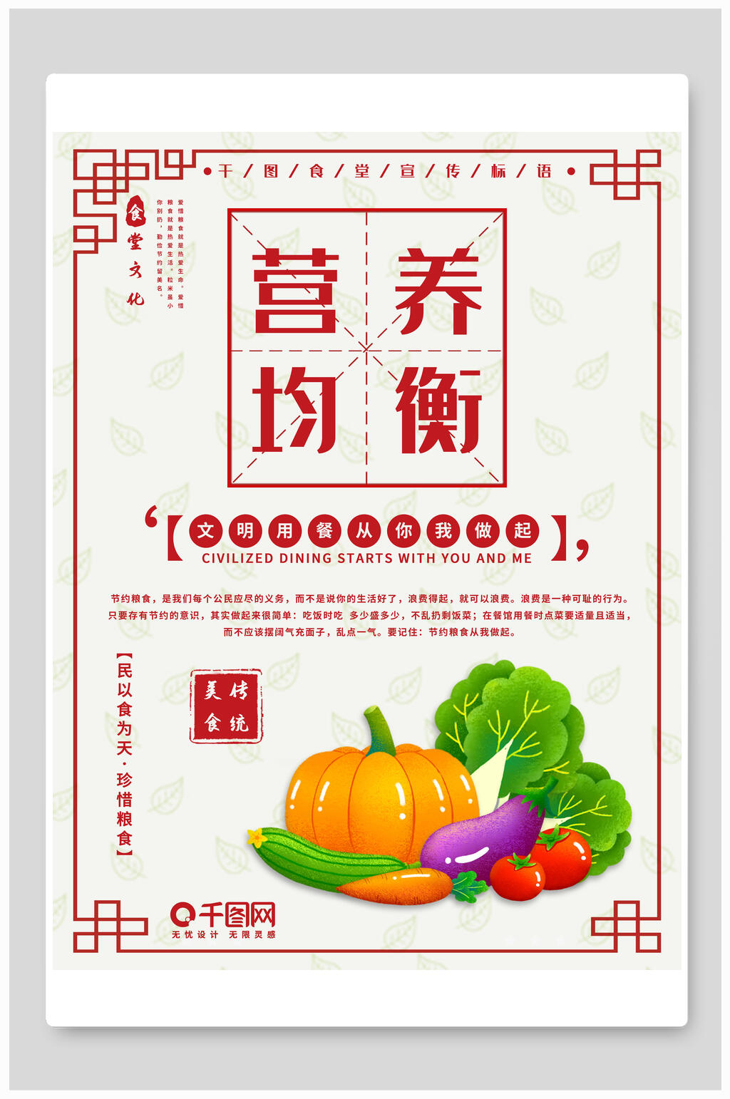 中式营养均衡餐饮食堂挂画海报素材