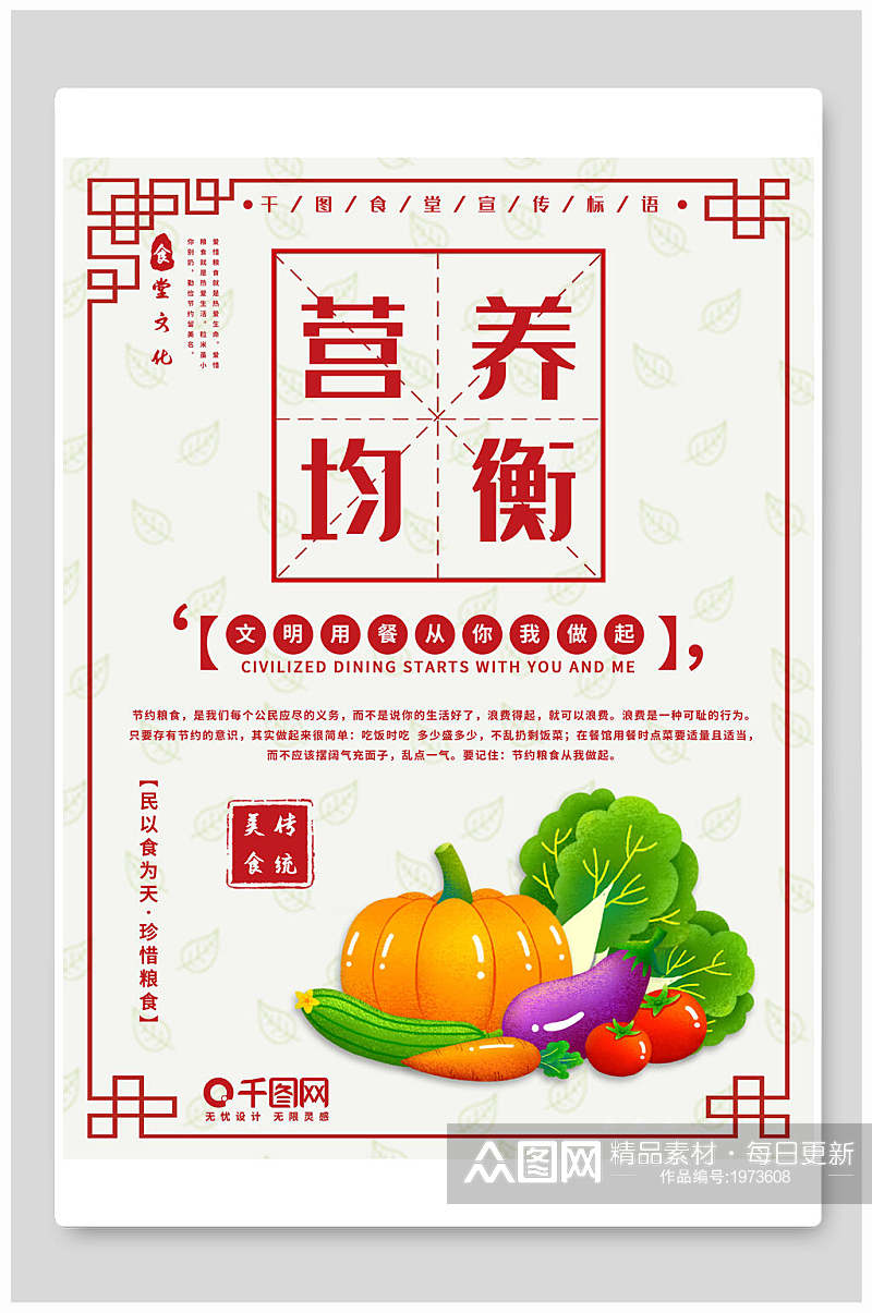 中式营养均衡餐饮食堂挂画海报素材