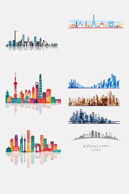 城市建筑剪影免抠元素城市地标