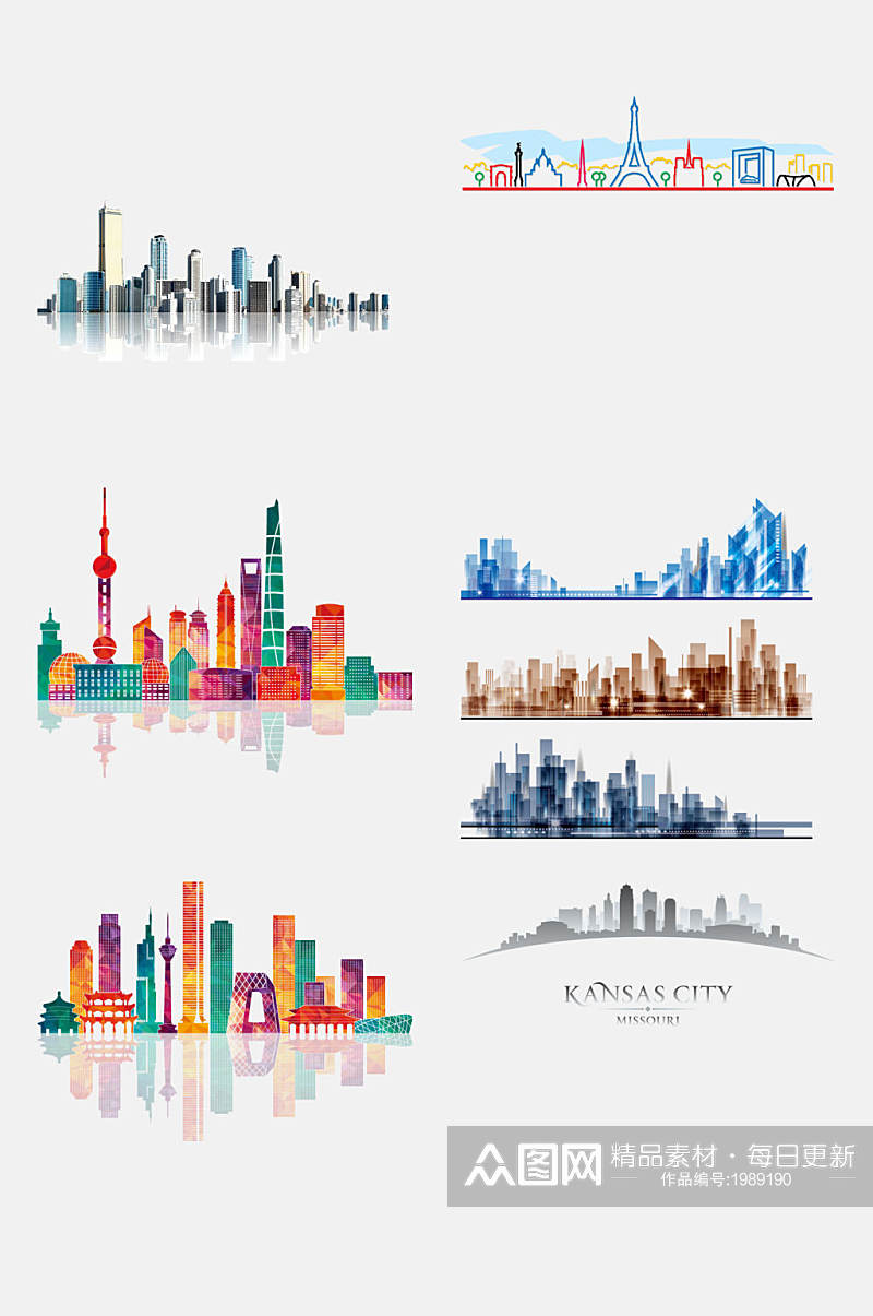 城市建筑剪影免抠元素城市地标素材