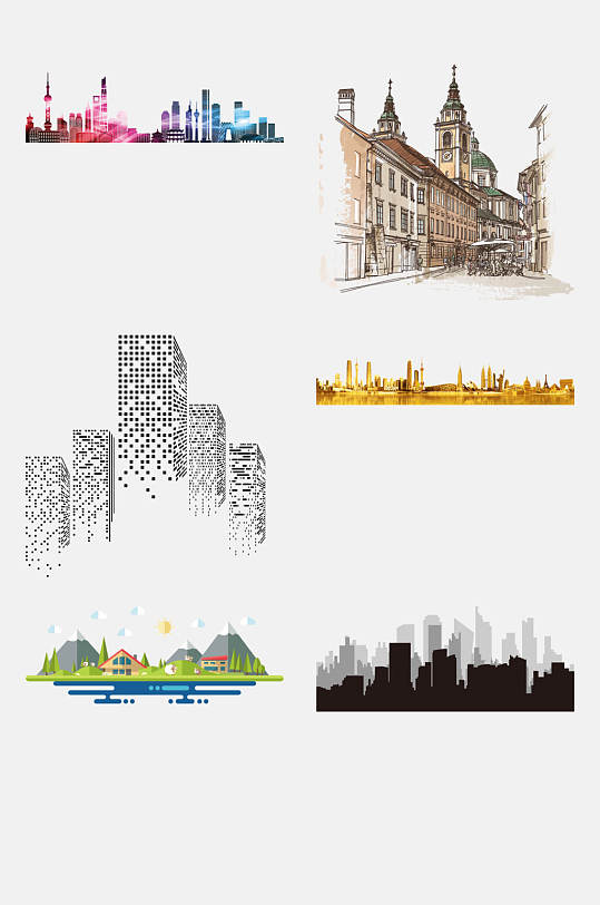城市建筑剪影免抠元素城市轮廓