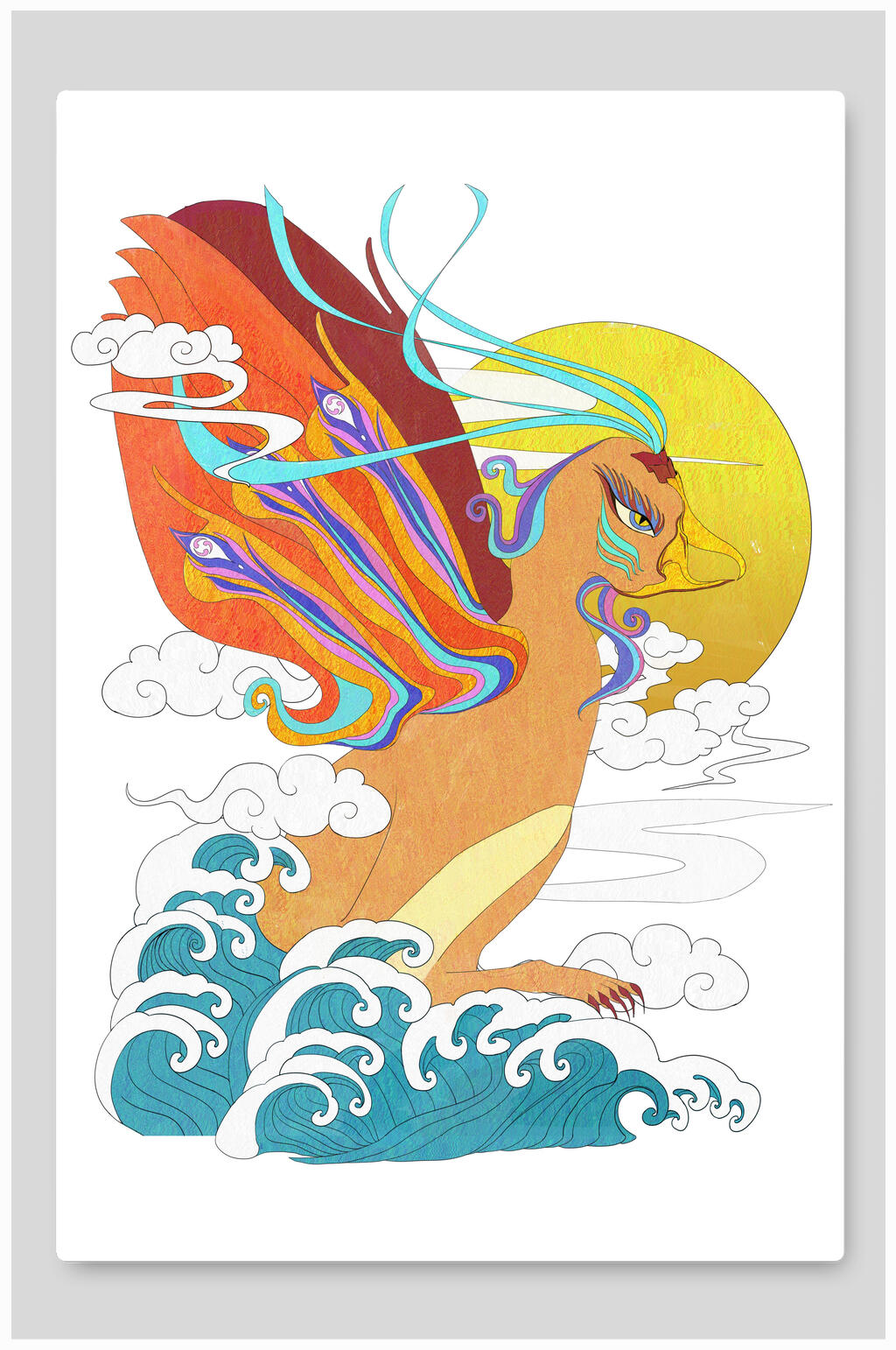 山海经插画凤凰神鸟神兽传奇故事素材