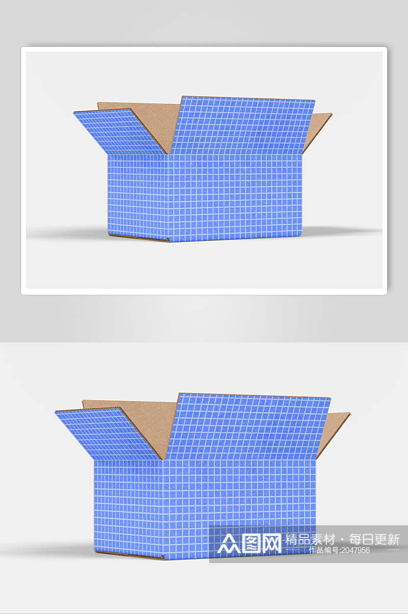 蓝色小田字格纸箱样机素材