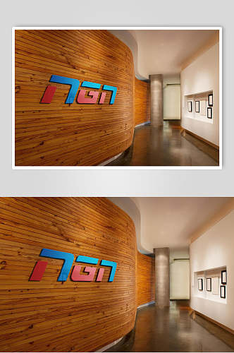 室内办公区走廊墙面海报LOGO展示样机效果图