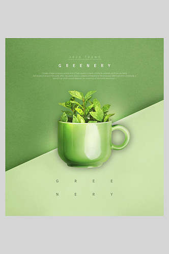 绿色植物海报一杯植物花草清新淡雅