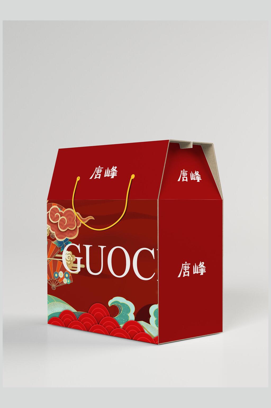 国潮红色中式中秋节月饼礼盒包装样机效果图素材