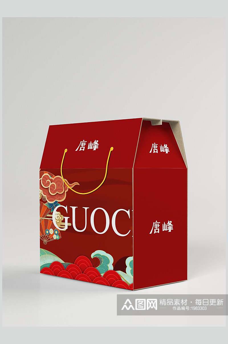 国潮红色中式中秋节月饼礼盒包装样机效果图素材