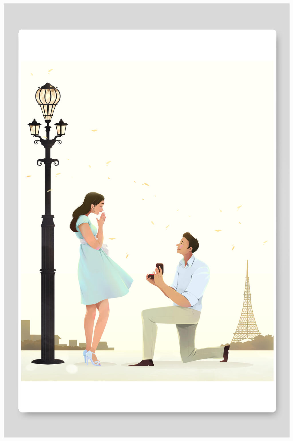 简约情侣求婚浪漫手绘插画素材