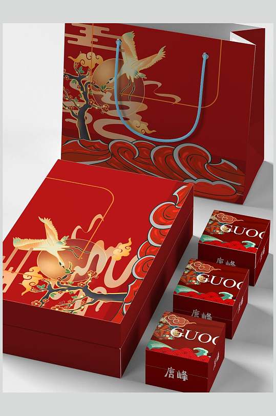 中式中秋节月饼礼盒红色包装样机