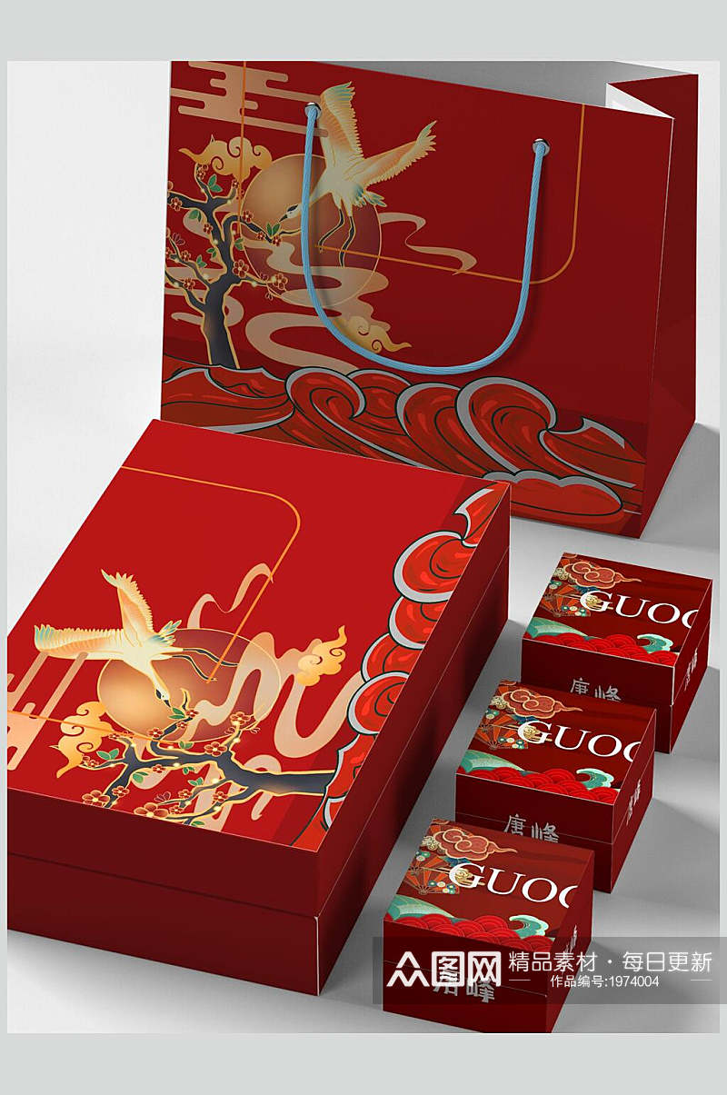 中式中秋节月饼礼盒红色包装样机素材