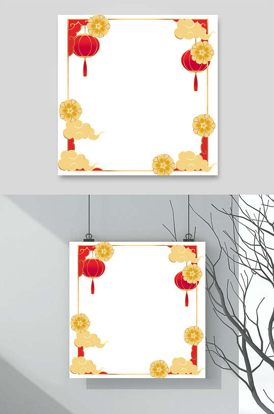 中国风春节边框灯笼花边