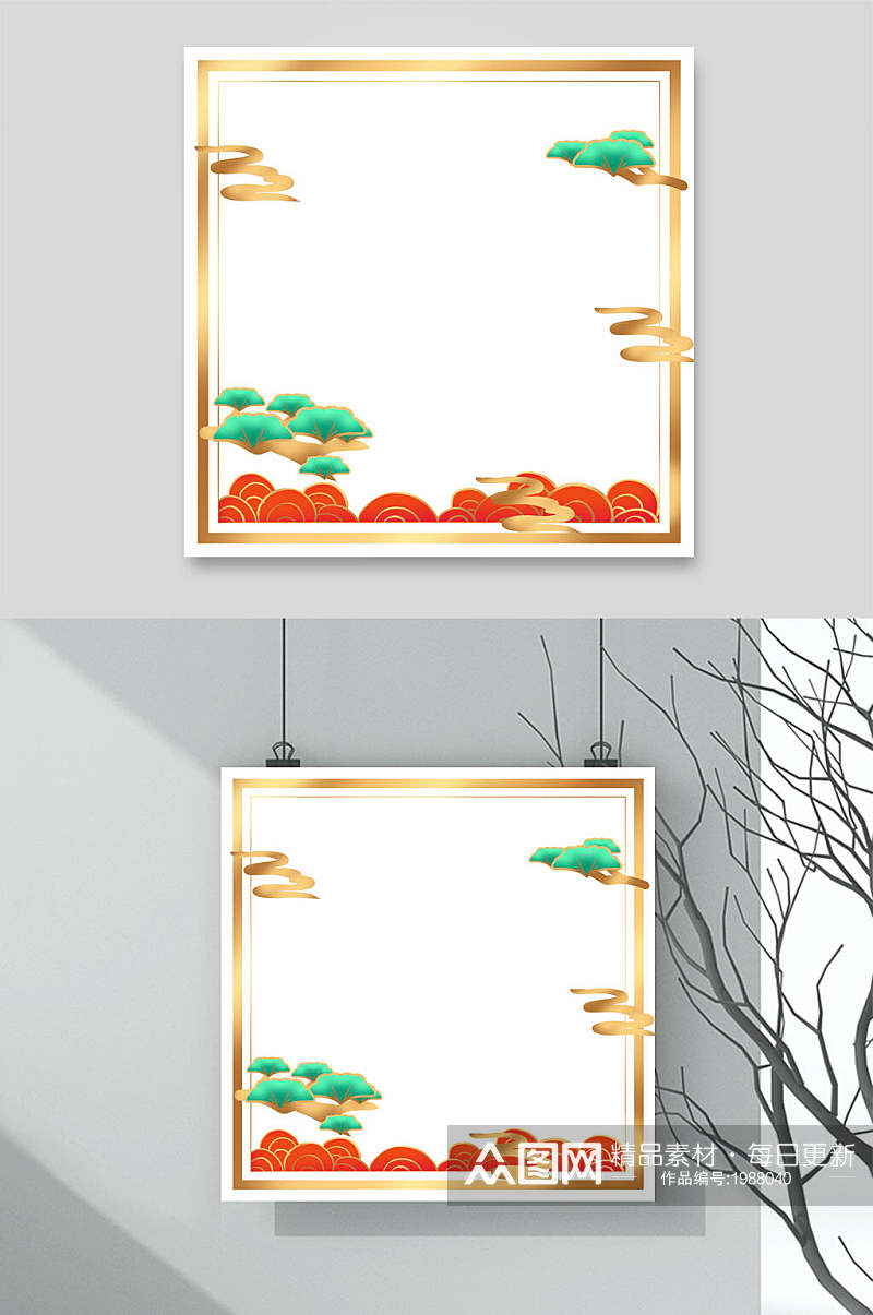 中国风春节边框两联山水边框清新素材