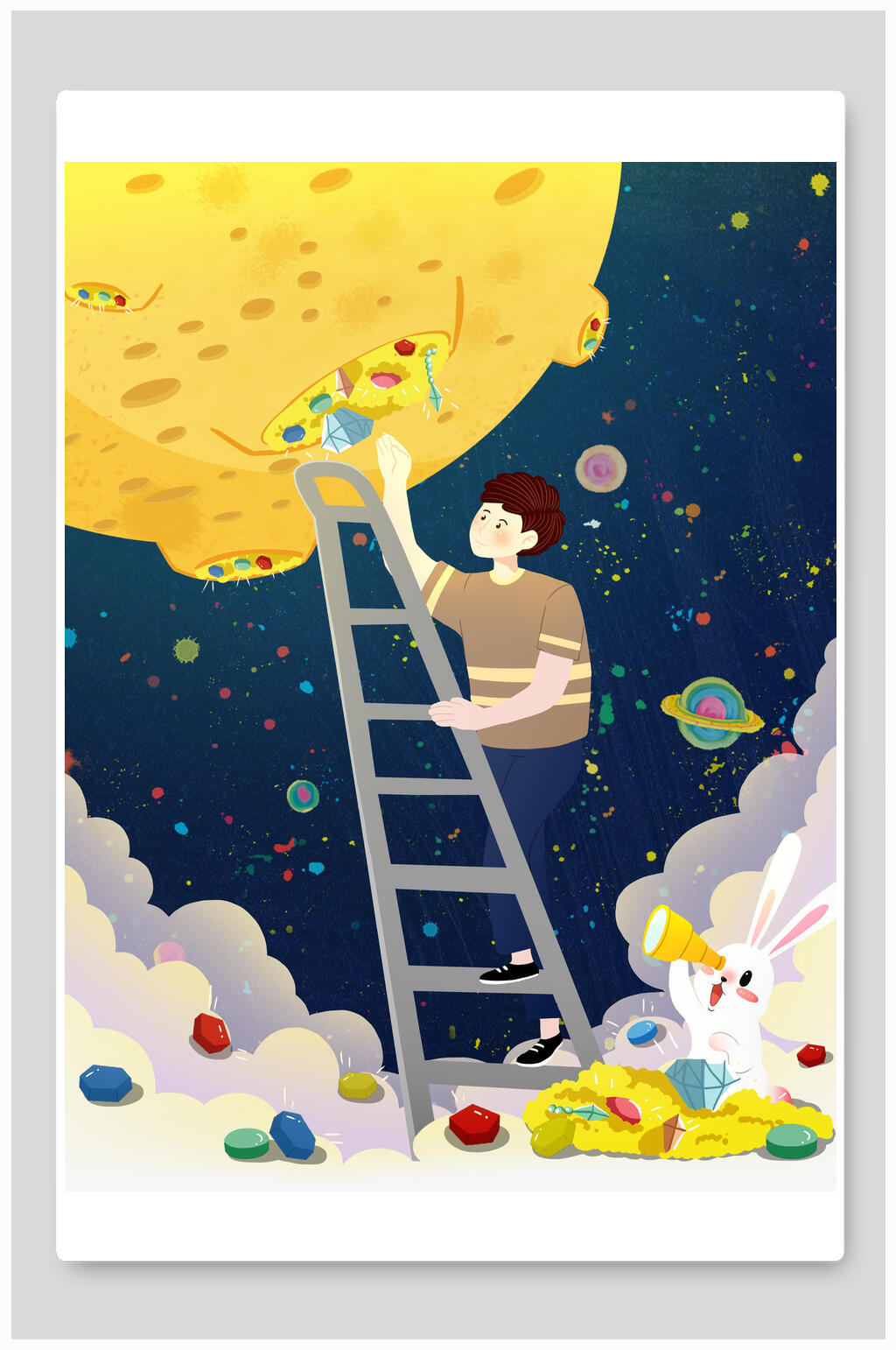 插画设计童年时光童年梦想登上月球素材