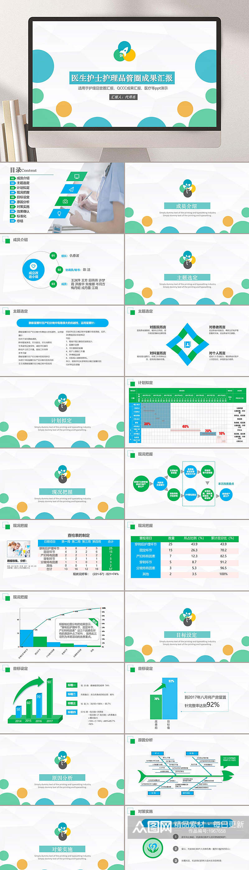 医生护士品管圈医疗成果汇报PPT素材