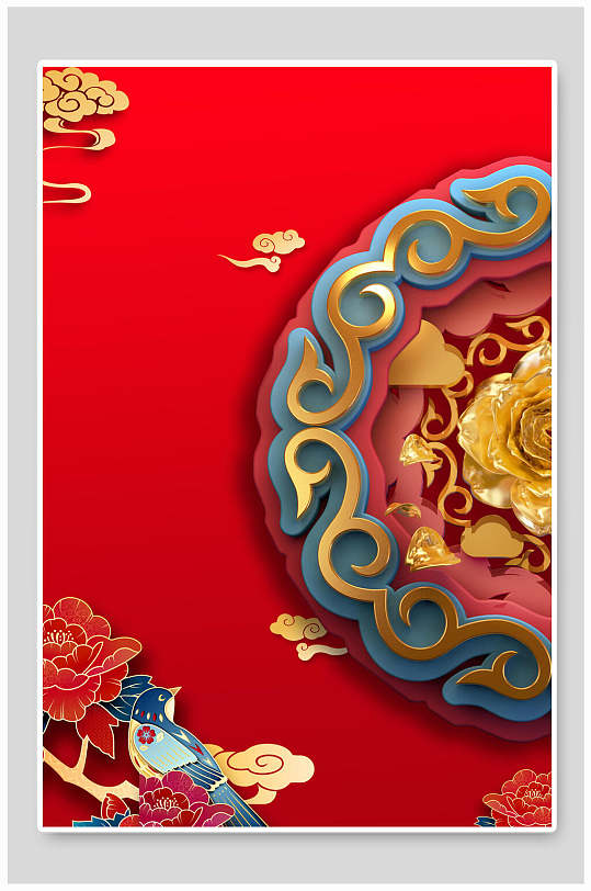 立体剪纸风中秋节海报立即下载绿色环保高档立体花剪纸名片粉色高档