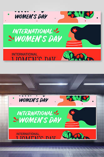 三八妇女节矢量插画两联横向国际妇女节
