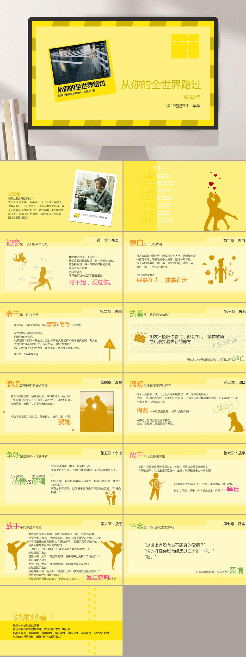 黄色读书笔记PPT素材