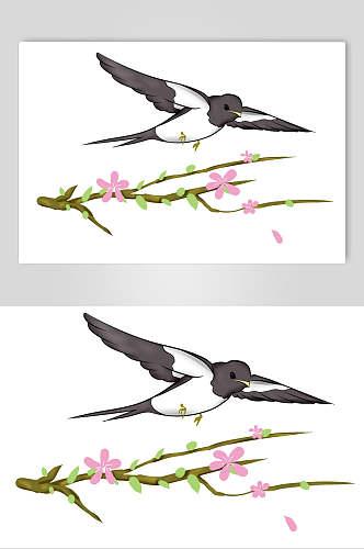 春天春季燕子素材两联挂画燕子和花
