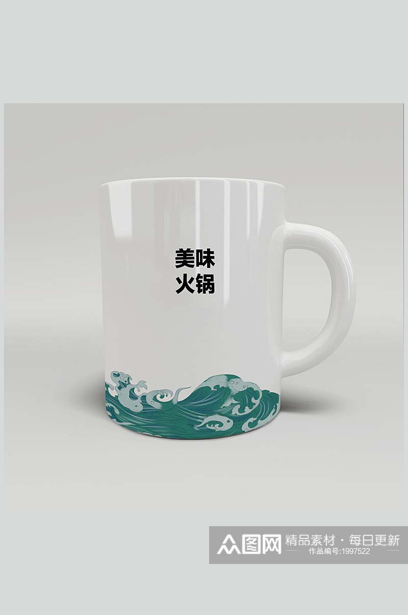 国潮美味火锅餐饮陶瓷杯样机效果图素材