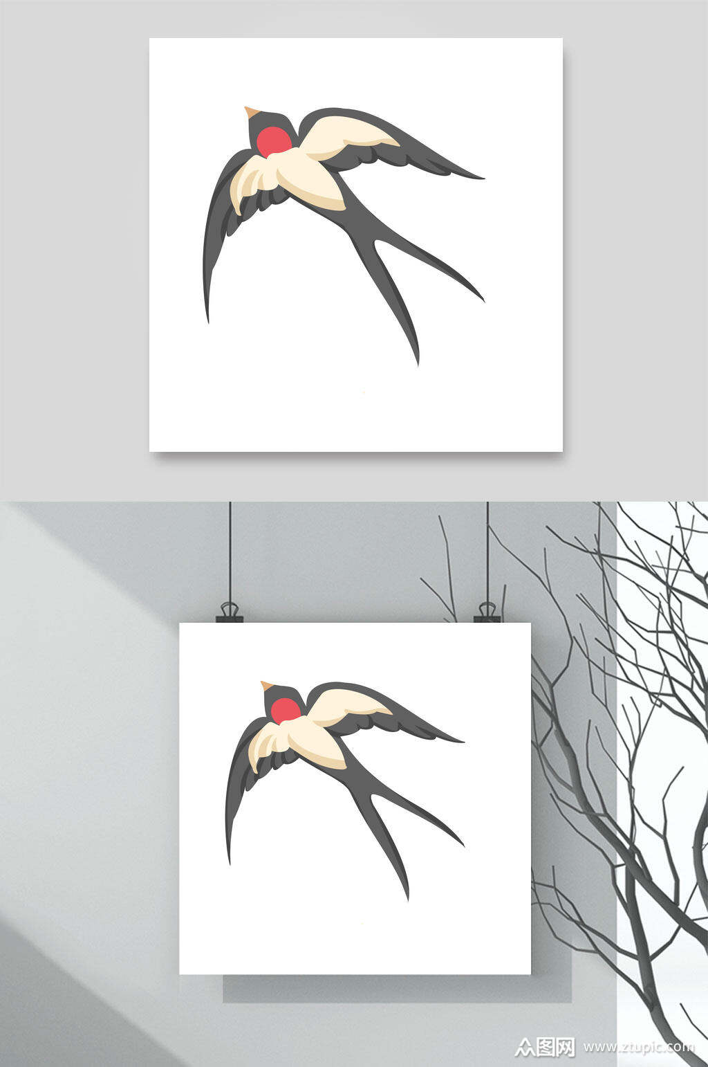 春天春季燕子素材两联挂画燕子飞舞