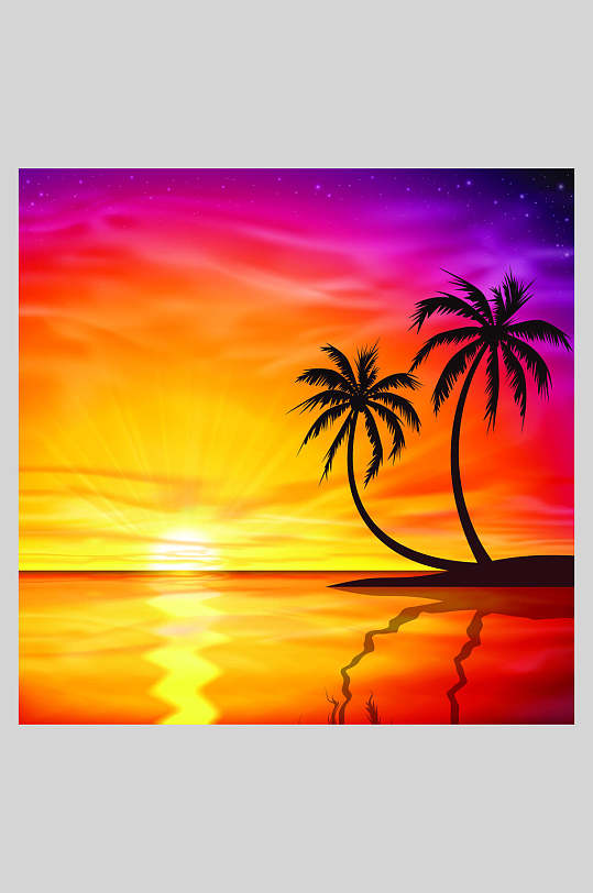 大气极简落日沙滩海边矢量插画素材插画