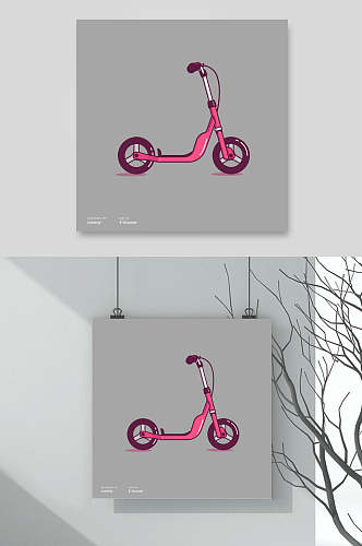 居家生活物品插画挂画两联一辆单车