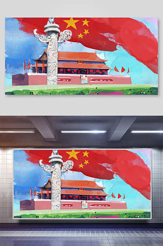 中国地标建筑插画素材两联华表天安门