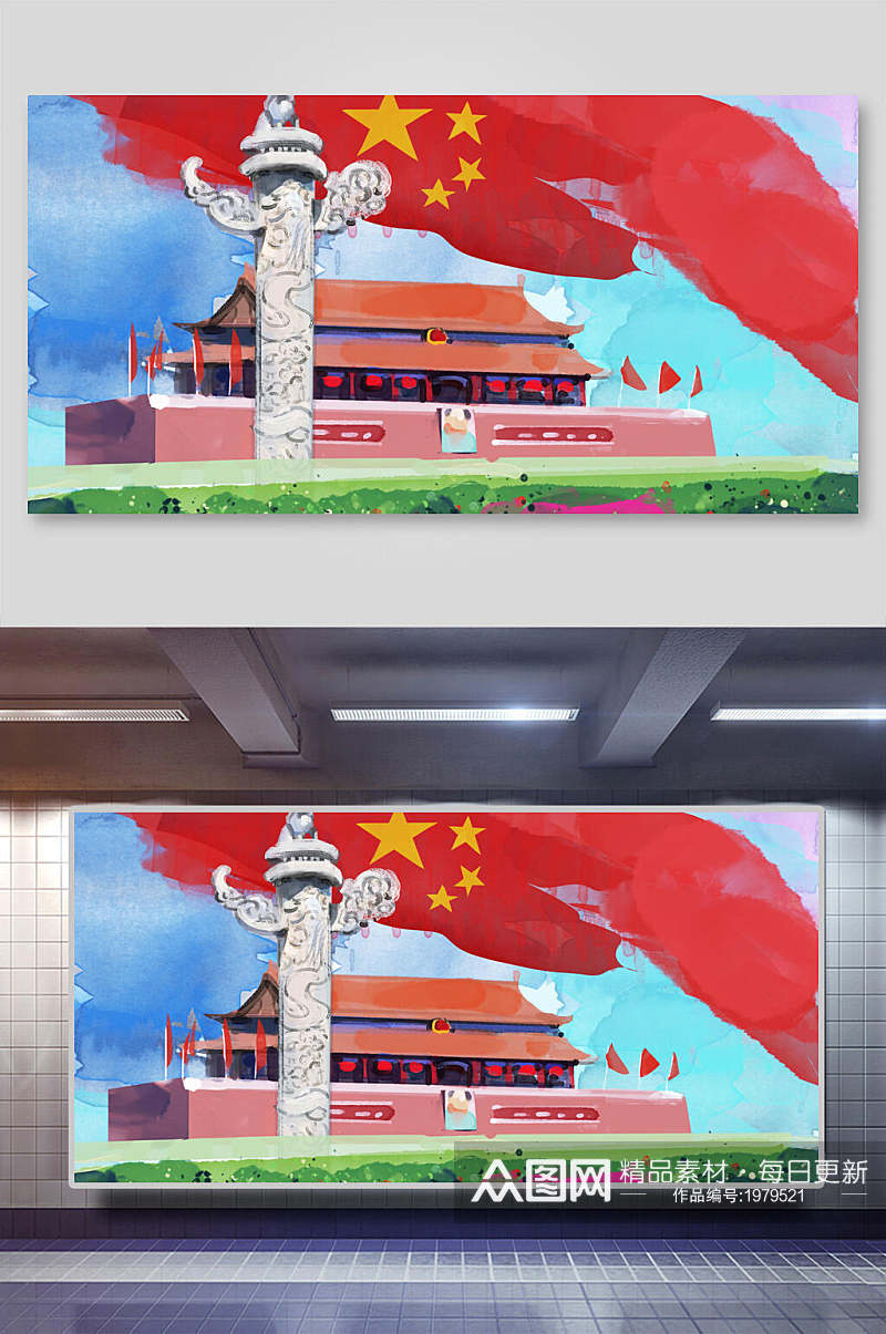 中国地标建筑插画素材两联华表天安门素材
