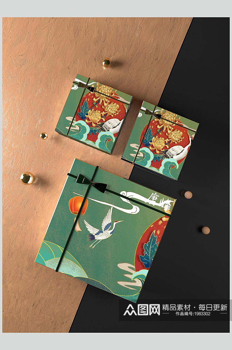 国潮中式中秋节月饼礼盒包装样机效果图素材