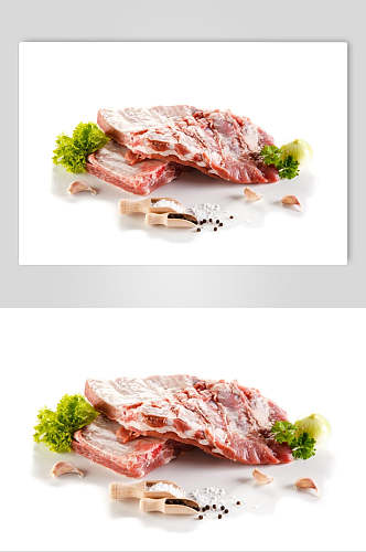 农家圈养猪精排猪肉摄影图片