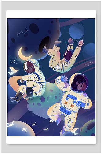 插画设计童年时光宇宙宇航员的梦想