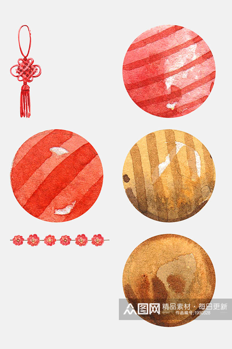 圆球水彩春节免抠元素素材素材