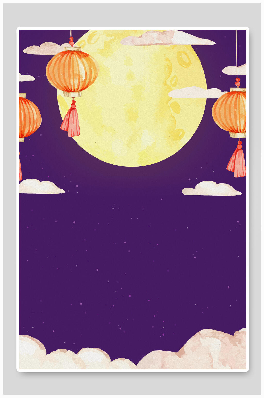 中秋节背景简洁立体剪纸风皓月和灯笼素材