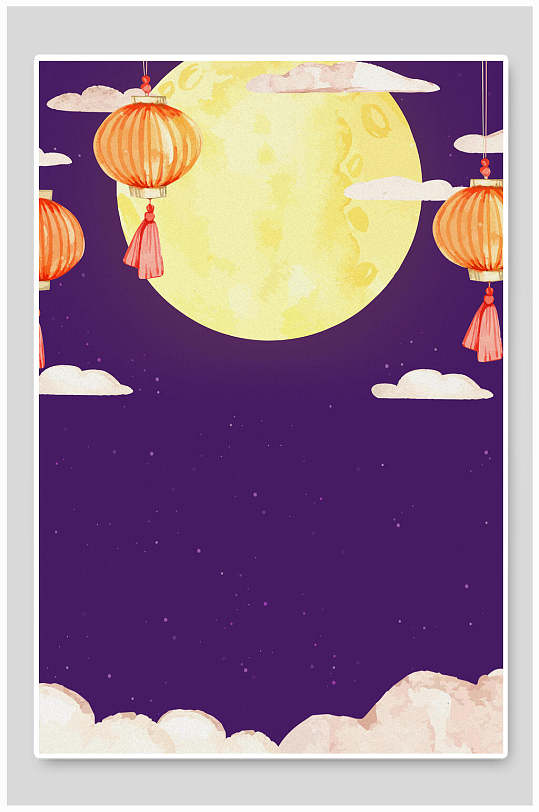 中秋节背景简洁立体剪纸风皓月和灯笼