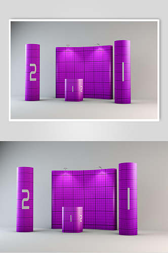 紫色展台海报样机效果图