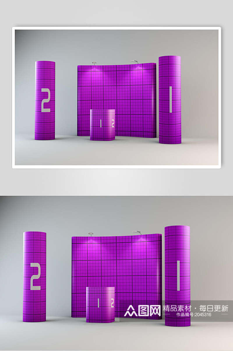 紫色展台海报样机效果图素材