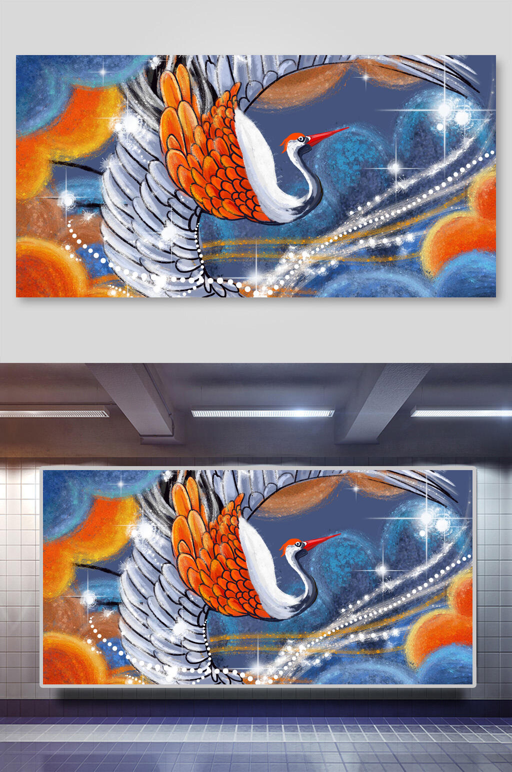 炫彩国潮风喜鹊凤凰插画素材素材