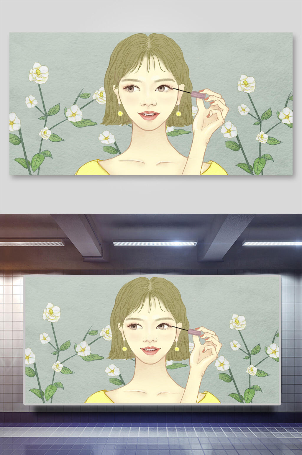 美容化妆美女插画两联美女化妆素材