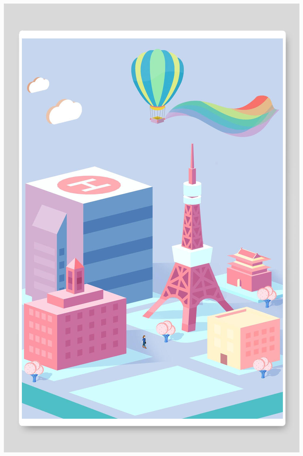 城市插画城市高楼网络世界网络覆盖素材