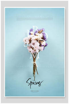 极简蓝色植物花卉春季海报