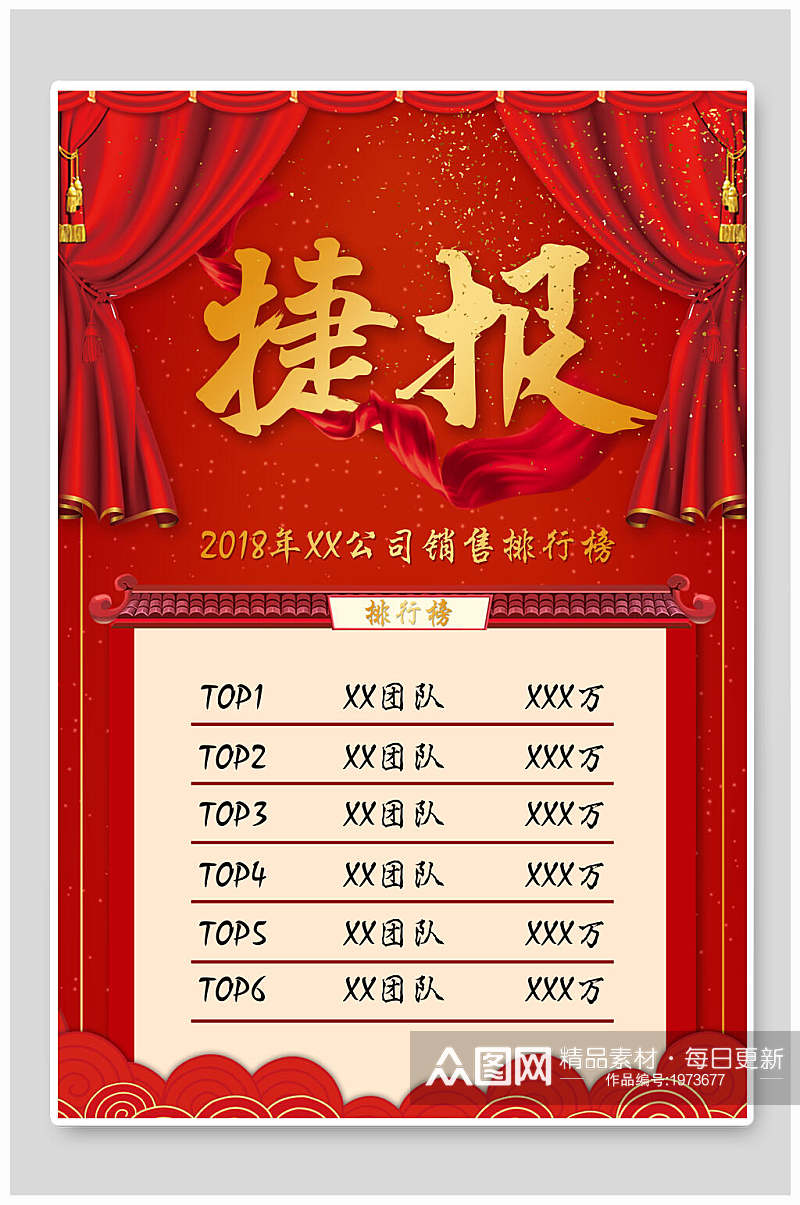 中式红色捷报销售喜报海报素材