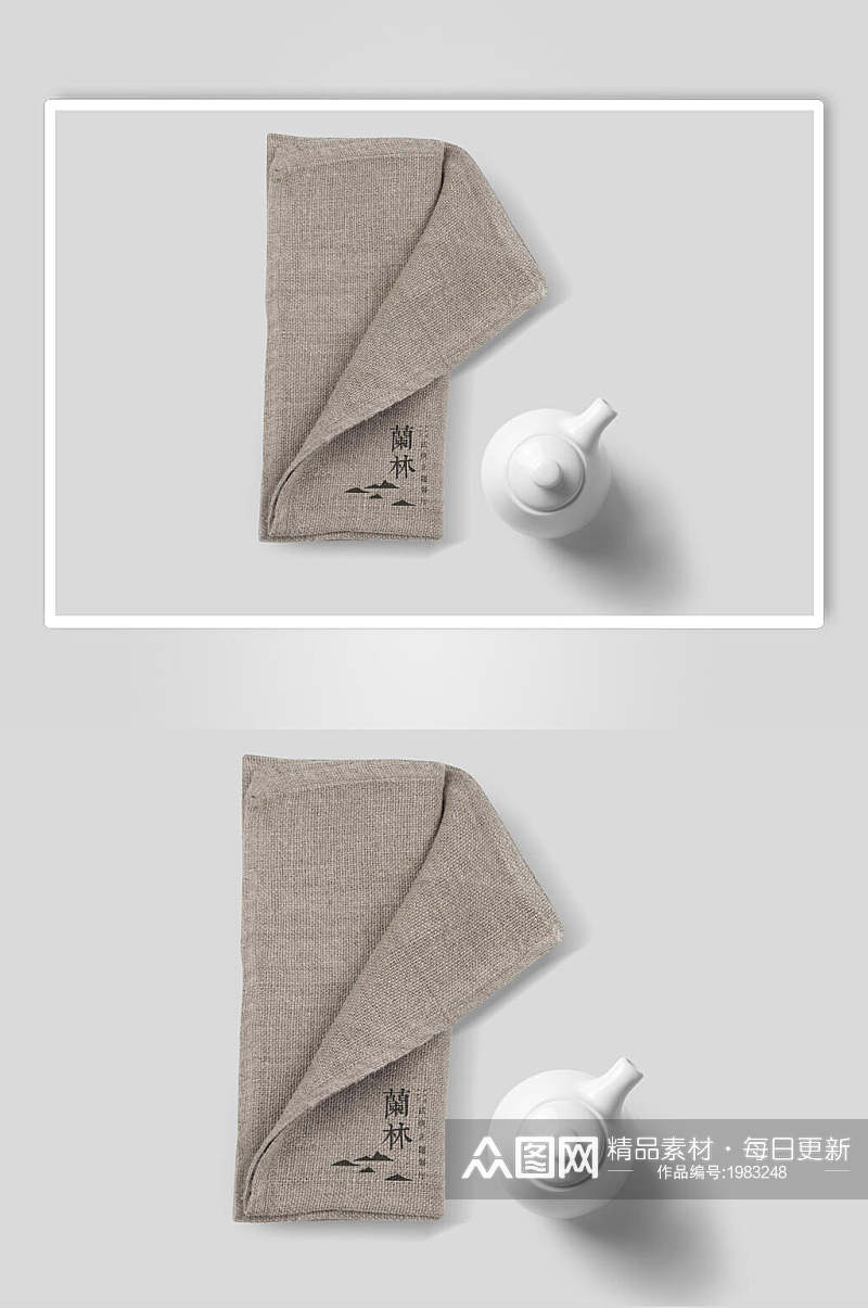 中式餐厅品牌毛巾茶具整套VI样机效果图素材